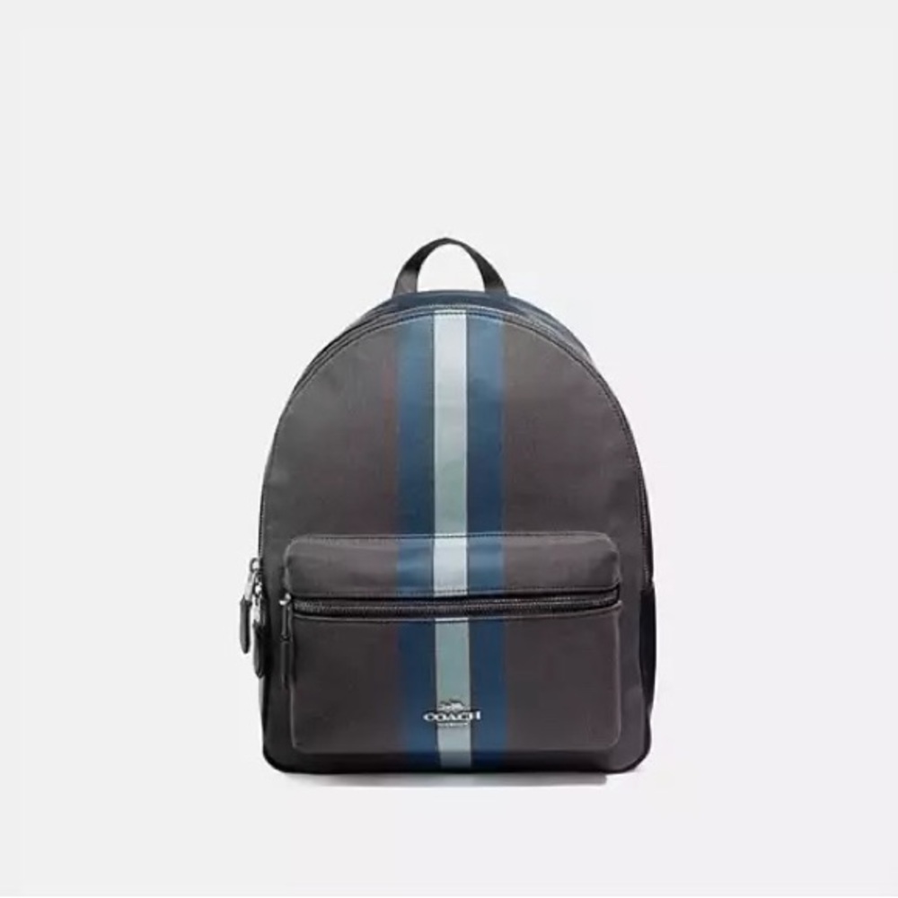 Coach Gray and Blue Backpack with Sporty Stripes